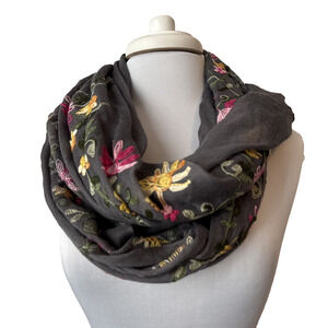 Boho Cottage Embroidered Floral Lightweight Scarf Scawl Rectangle‎ 68" X 34"